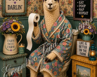 Lámina decorativa para baño con diseño de granja de llamas (PDF)