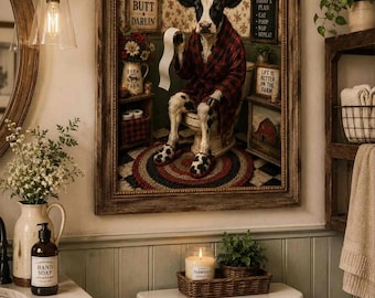 Country Cow Farmhouse Bathroom | PHYSICAL PRINT | Farmhouse Wall Art, Rustic Country Decor