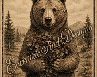Vintage Brown Bear/Berries Wall Art PDF Print