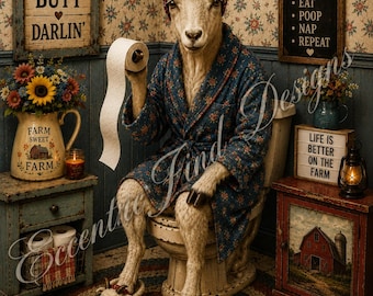 Lámina decorativa para baño con diseño de granja de cabras (PDF)