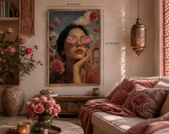 Through Rose-Colored Glasses-Brunette Woman | PHYSICAL PRINT | Dreamy Pink Wall Art | Feminine Decor | Surreal Wall Art