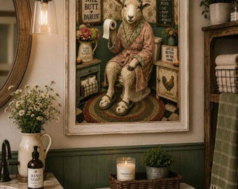 Country Sheep Farmhouse Bathroom | PHYSICAL PRINT | Farmhouse Wall Art, Rustic Country Decor
