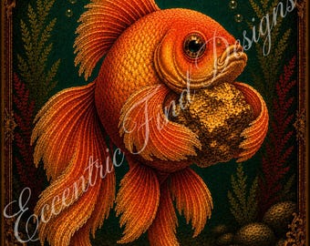 Lámina decorativa vintage de peces dorados/oro para pared (PDF)