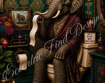Lámina decorativa en PDF con diseño de elefante en el trono.