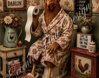 Lámina decorativa para baño de granja con gallina roja (PDF)