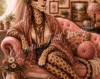 Lámina decorativa de pared estilo boho con estampado de leopardo en rosa rubor (PDF)