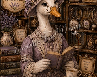 Stampa PDF di un'opera d'arte da parete antica con oca alla lavanda