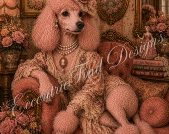 Lámina decorativa en PDF de la heredera caniche rosa