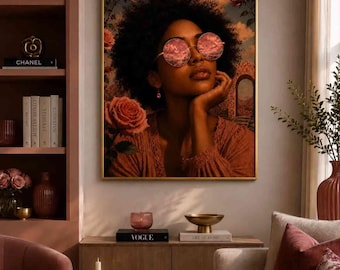 Through Rose-Colored Glasses-Black Woman | PHYSICAL PRINT | Dreamy Pink Wall Art | Feminine Decor | Surreal Wall Art