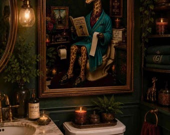 Giraffe on The Throne Matte Vertical Poster | Quirky Animal Art
