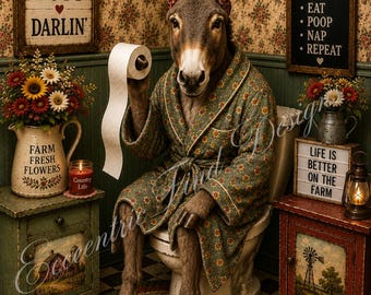 Lámina decorativa para baño con diseño de burro estilo granja (PDF)
