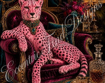 Lámina decorativa PDF con estampado de guepardo rosa intenso para pared.