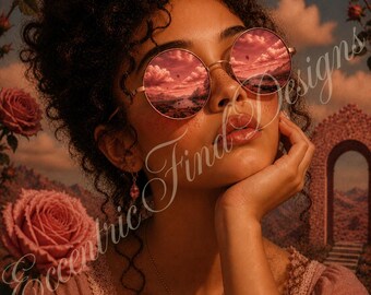 Attraverso occhiali rosa - Donna latina / DOWNLOAD DIGITALE / Quadro da parete rosa da sogno / Decorazione femminile / Quadro da parete surreale