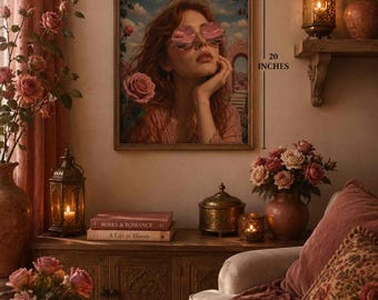 Through Rose-Colored Glasses-Red Head Woman | PHYSICAL PRINT | Dreamy Pink Wall Art | Feminine Decor | Surreal Wall Art