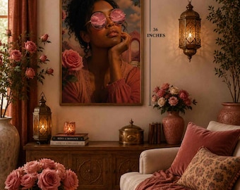 Through Rose-Colored Glasses-Black Woman | PHYSICAL PRINT | Dreamy Pink Wall Art | Feminine Decor | Surreal Wall Art