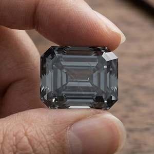 Dark Grey Emerald Cut Moissanite Gemstone, 6x8mm VVS1 AAA Quality Step Cut + gift