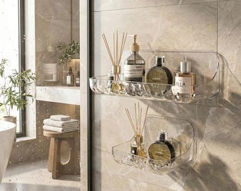 Adhesive Acrylic Bathroom Shelf – No Drill Wall Mount Storage for Shower Bath & Vanity Organizer