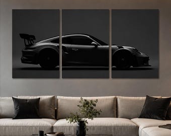 Porsche 911 GT3 RS Wall Art, Supercar Canvas Print, 3 Piece Luxury Car Poster, Modern Garage Decor, Automotive Gift for Men minimalist