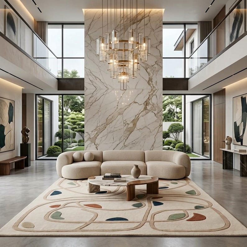 Abstract Line Art Rug, Hand Tufted Wool Rug, Modern Neutral Area Rug ...