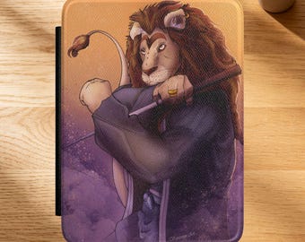 Kindle-Hülle mit königlichem Löwenzauberer | Fantasy-Magier-Illustration