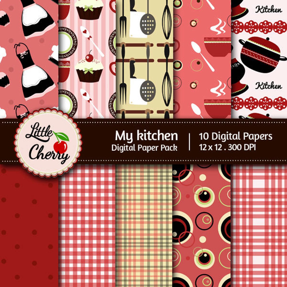 My Kitchen 10 Printable Digital Scrapbooking Papers 12 X12 Etsy