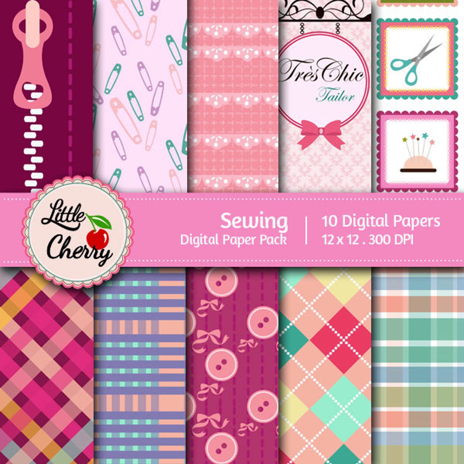 Sewing 10 Printable Digital Scrapbooking Papers 12 X12 - Etsy