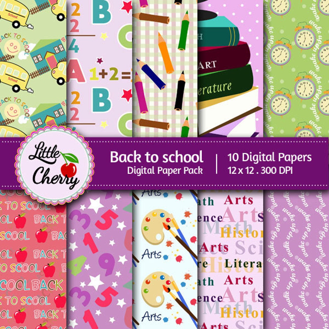 Back to School 10 Printable Digital Scrapbooking Papers 12 Etsy