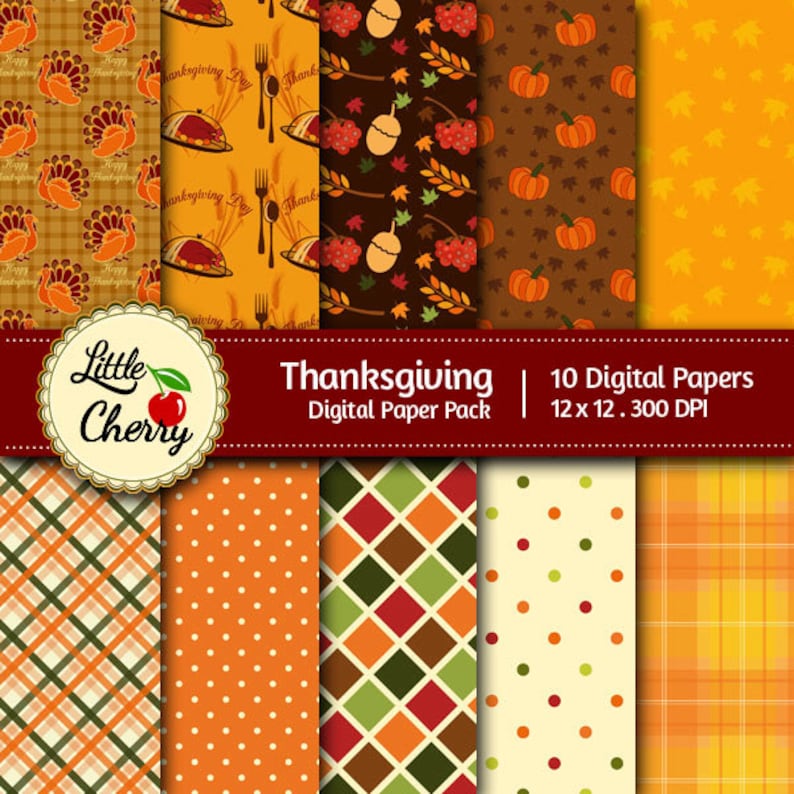 Thanksgiving 10 printable Digital Scrapbooking papers 12 Etsy