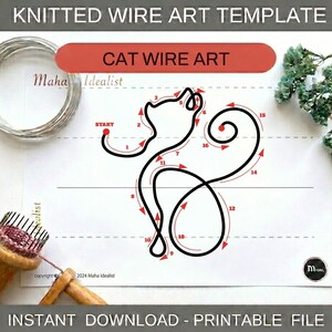 Printbare kattensjabloon voor draadkunst, sjabloon voor een poes in sierletters, dierentricotin, namen op gaas, lettertypesjabloon SA6 digitale download, gebreide kat