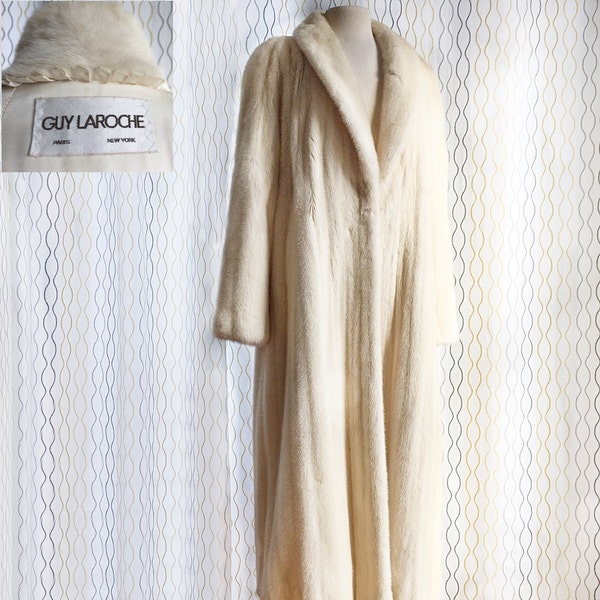 Guy Laroche vintage cream mink coat/ designer mink coat/ real fur coat/ champagne pearl mink/ 1980s/ genuine mink coat/ haute couture fur