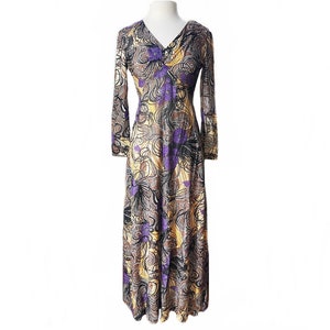 Vintage 70s lame maxi dress/ glitter metallic thread dress/ shimmering disco party dress/ Cher lurex dress/ floral & abstract party gown