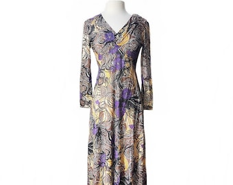 Vintage 70s lame maxi dress/ glitter metallic thread dress/ shimmering disco party dress/ Cher lurex dress/ floral & abstract party gown