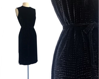 Vintage 50s black devoré velvet reptile print dress & jacket set| croc alligator cutout velvet