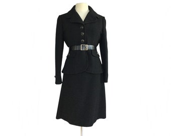 Vintage 60s black wool skirt suit| Geoffrey Beene for Henry Harris| tailored jacket & A-line skirt