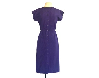 Vintage 80s purple shirt dress by Leslie Fay| office dress| decorative stitching| VFG