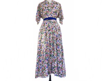 Vintage 80s floral maxi shirtdress| Chrysanthemums Flora Dress