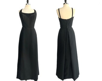 Vintage 60s black formal gown with beaded neckline