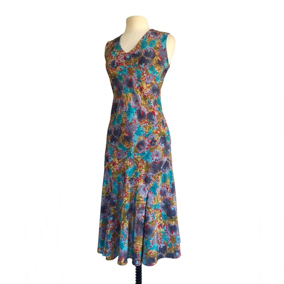 Vintage 80s abstract floral dress in purple blue … - image 6