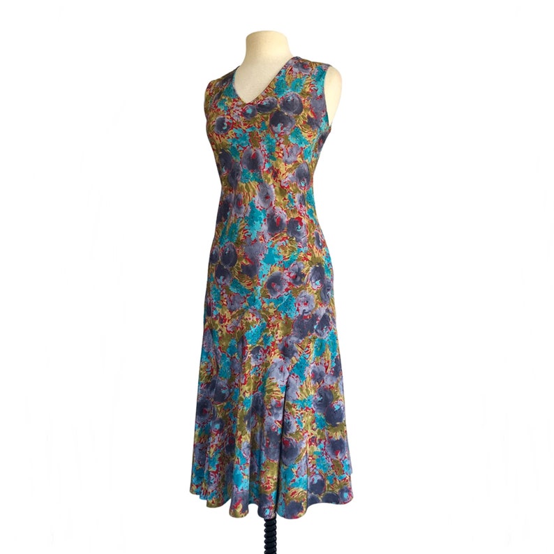 Vintage 80s abstract floral dress in purple blue red and mustard 30s inspired image 6
