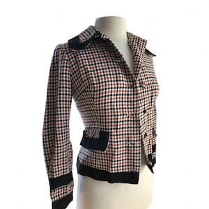 Vintage 70s brown black gingham pattern jacket/ earthy plaid coat/ Scottish vibe