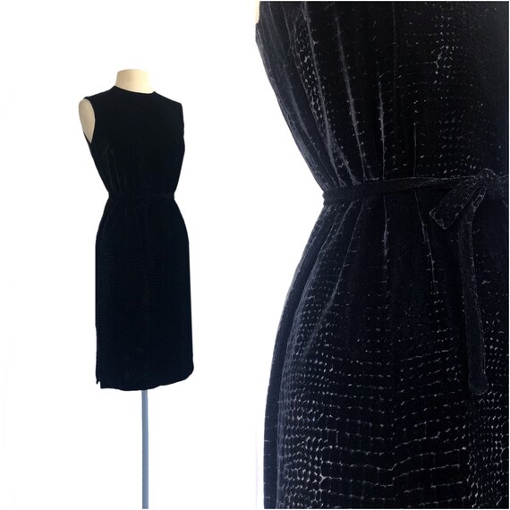 Vintage 50s black devoré velvet reptile print dress & jacket set| croc alligator cutout velvet