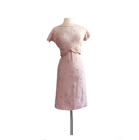 Vintage 60s embroidered eyelet pink dress/ 1960 co