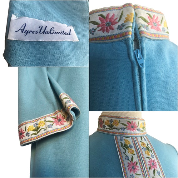 Vintage 1960s powder blue dress| floral embroider… - image 10