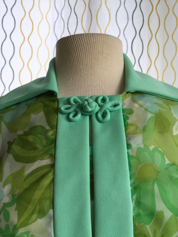 Vintage 70s mint green dress & floral chiffon bol… - image 3