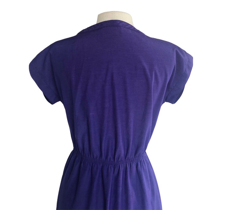 Vintage 80s purple shirt dress by Leslie Fay office dress decorative stitching VFG image 7