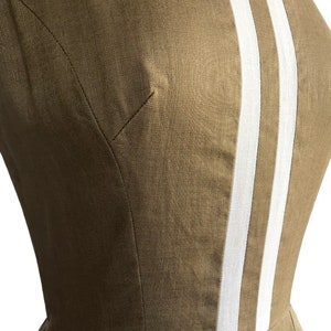 Vintage 60s Café au lait Teal Traina Sheath Dress with White Stripe Detail & Pockets image 5