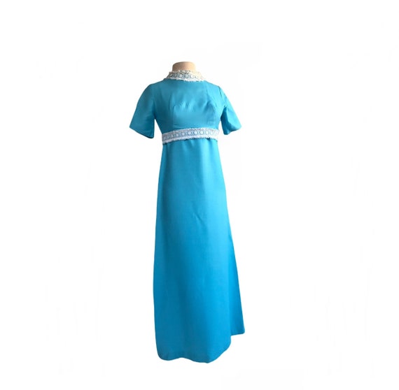 Vintage 60s aqua turquoise blue maxi dress| white… - image 1