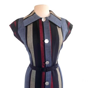Vintage 50s striped wool sheath dress mother of pearl buttons Mad Men dress image 2