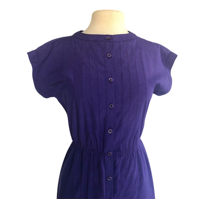 Vintage 80s purple shirt dress by Leslie Fay office dress decorative stitching VFG image 3