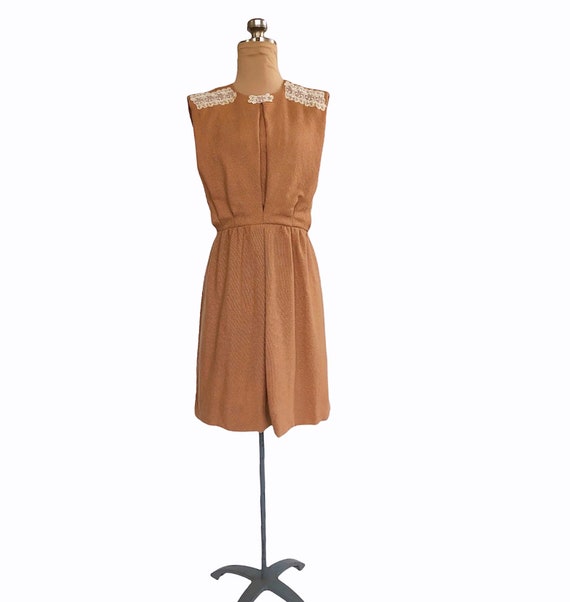 Vintage 60s beige brown wool dress by Junior Soph… - image 2